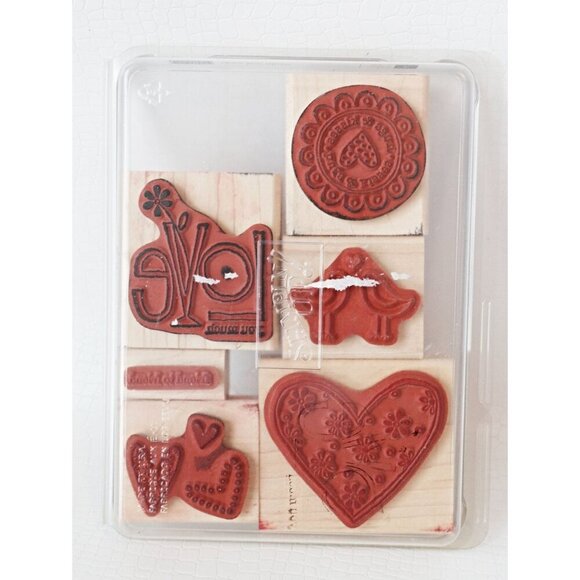 6 Vintage Rubber Stamps Love Birds Hearts Hugs and Kisses Stampin Up - Picture 2 of 2